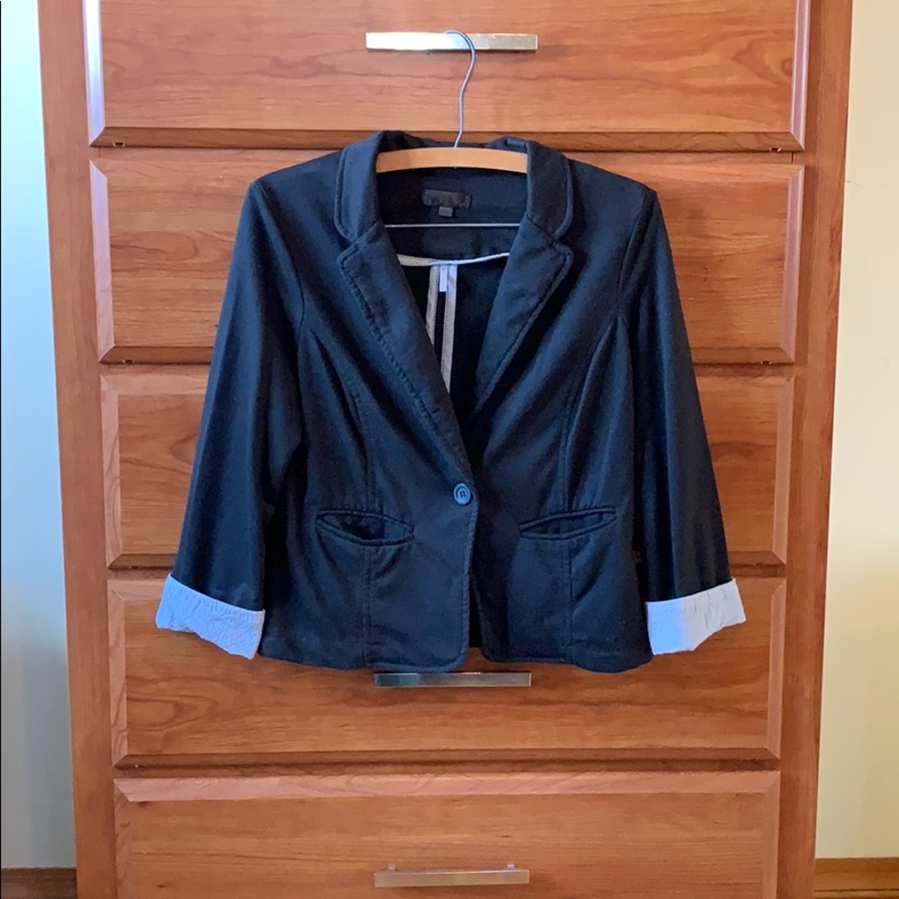 Mandee Black Cotton Cropped Blazer Jacket